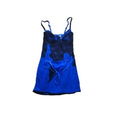 Fredericks of Hollywood Gorgeous Blue Underwire Chemise w/Black Lace Sz. S 2 Pc.