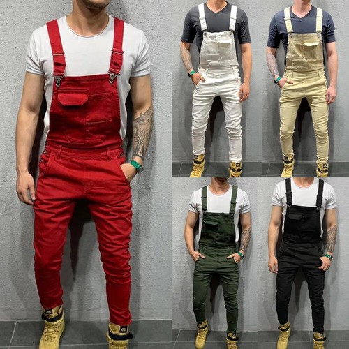 Men Suspender Denim Jeans Dungarees Overalls Romper Jumpsuit Bib Pants Trousers