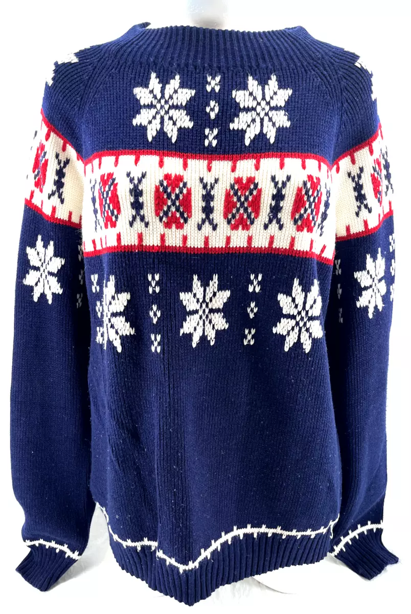 Vintage JCPenney Navy Blue Snowflake Knit Pullover Sweater Shirt