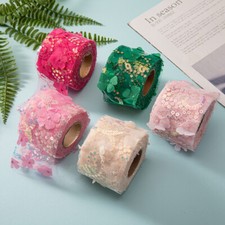 9M 3D Sequins Flower Embroidery Mesh Fabric Ribbon Craft Bow Hair Clip Accessory