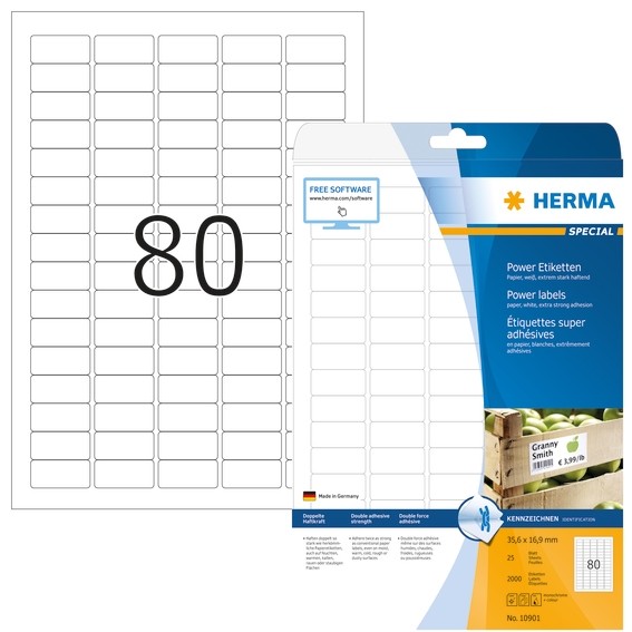 Herma 10901 Etiketten A4 35,6X16,9 Mm Weiß Extrem Stark Haftend Papier Matt 2000-image