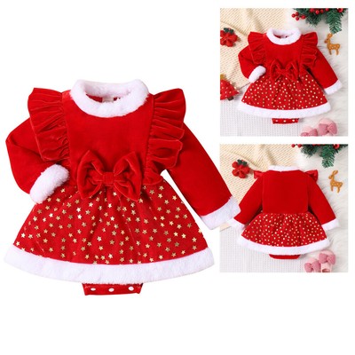 Newborn Baby Girls Xmas Party Ruffle Bow Romper Dress Outfits Set Clothes Kids