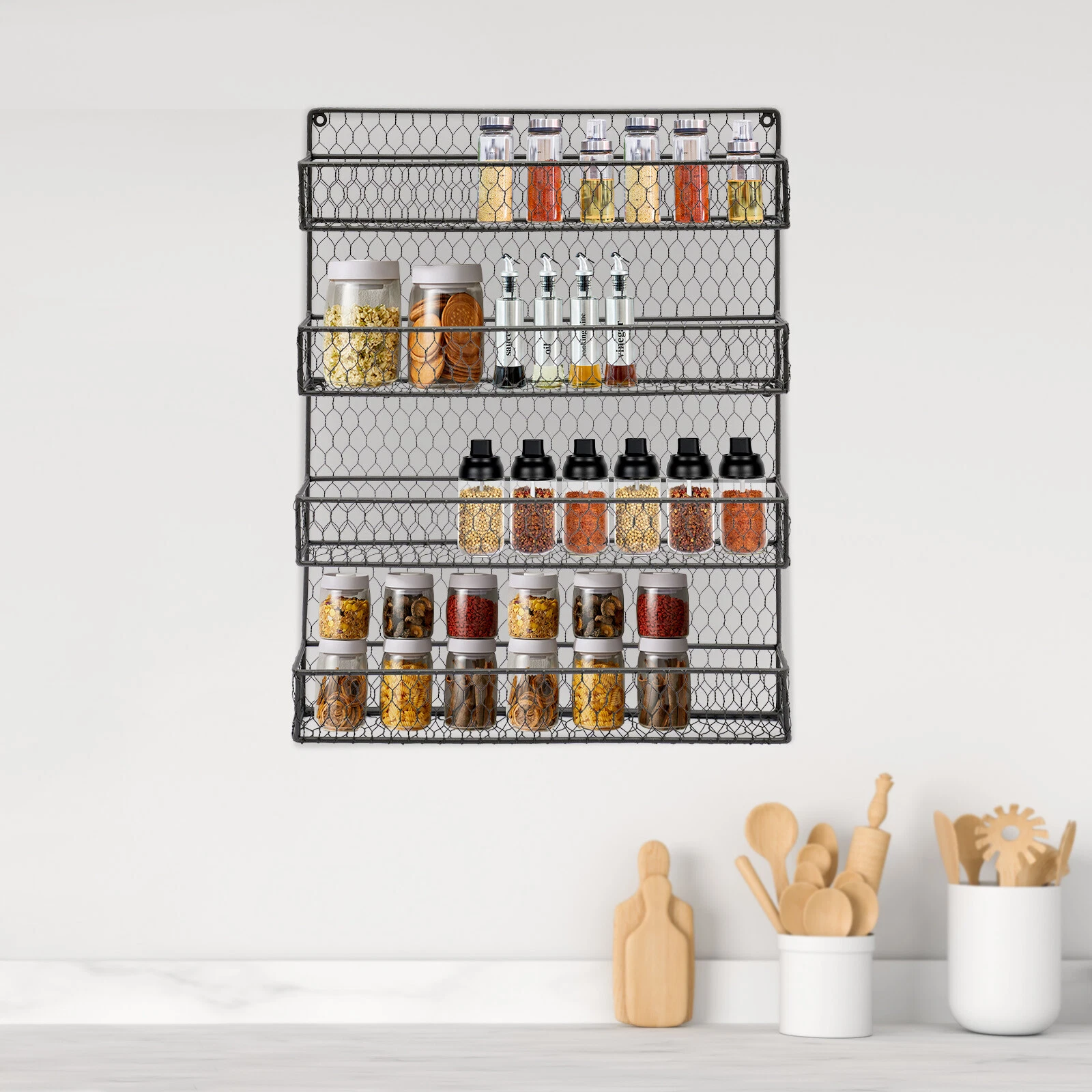 Wall Mounted 4-Tier Spice Rack, Kitchen Spice Rack, Rectangle Spice Rack
Opens in a new window or ta