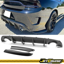 Fits 15-23 Dodge Charger SRT Rear Bumper Diffuser & Side Aprons x2 Matte Black