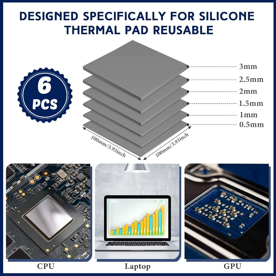 Almohadilla térmica Frienda 6 piezas 100 x 100 mm almohadillas de silicona resistentes al calor conductividad Foto 2 de 4