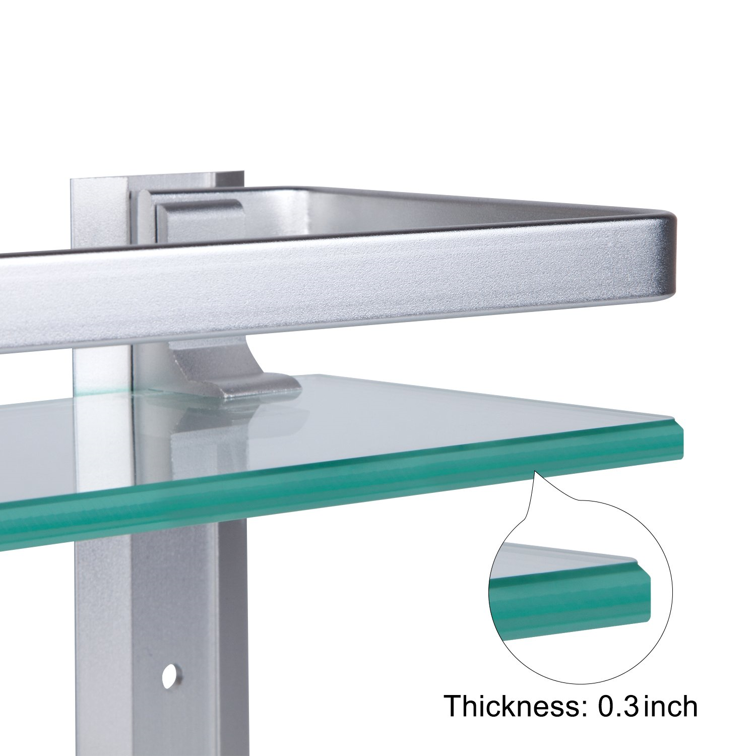 Vdomus Tempered Glass Bathroom Shelf w/ Towel Bar Wall Mounted Shower