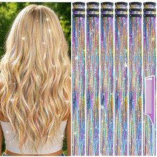 Hair Tinsel Clip In Rainbow, Pack of 18 Hair Accessories, Colorful Shimmer