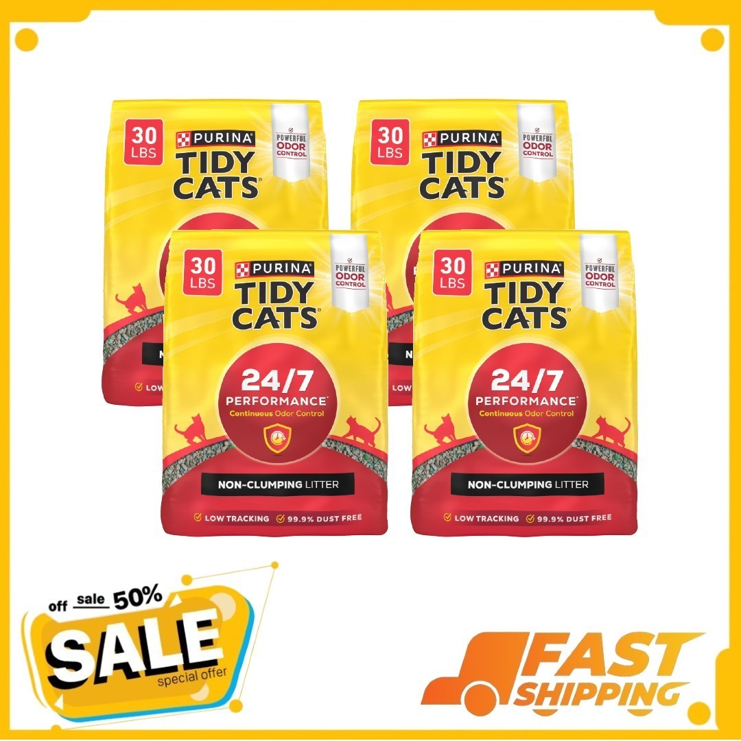 4 Pack Purina Tidy Cats Non-Clumping Litter,24/7 Performance Odor Control, 30lb