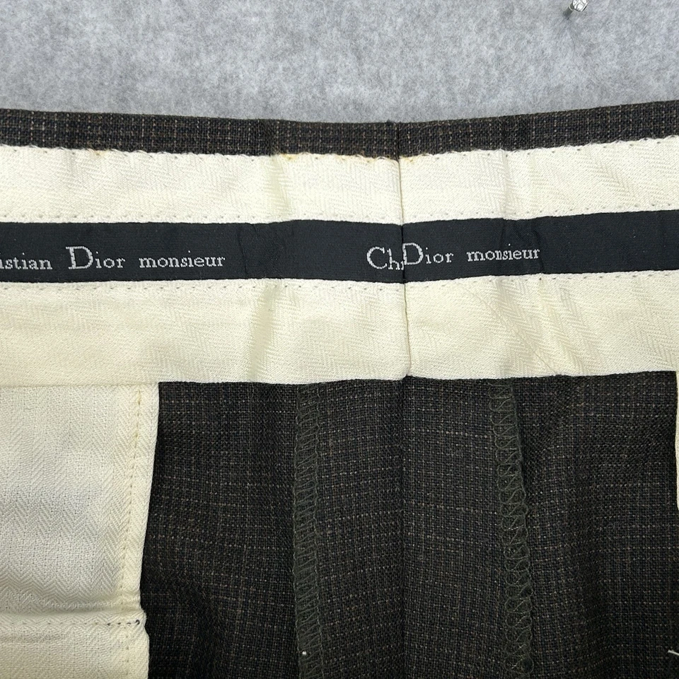 Pantalones de vestir plisados de lana vintage Christian Dior Monsieur talla 34x32 gris marrón Foto 4 de 4