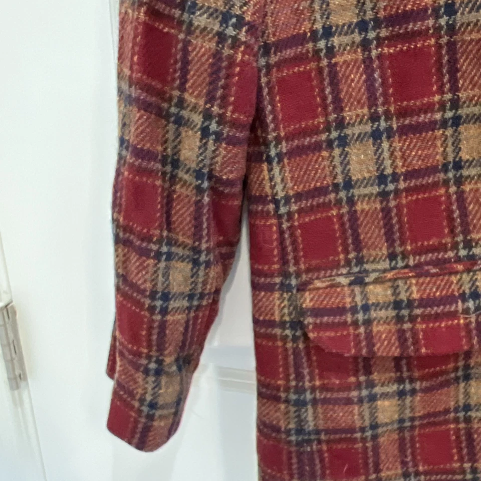 Vtg Eddie Bauer Women Petite Small Brown Red Blue Wool Blazer Plaid - Image 4 of 4