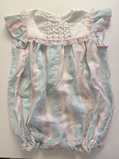 Vintage Baby Girls Romper Bubble Lace Embroidered Roses 12M 80s/90s