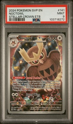 2024 Pokemon SVP Stellar Crown EN Noctowl Holo 141 ETB Black Star Promo PSA 9