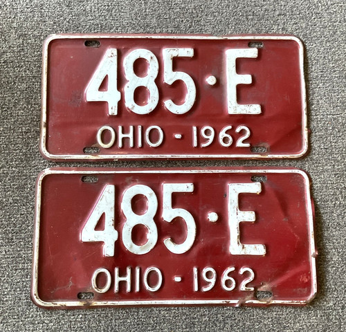 RARE 1962 OHIO LICENSE PLATE PLATES PAIR ALL ORIGINAL WITH BENDS CHEVY FORD