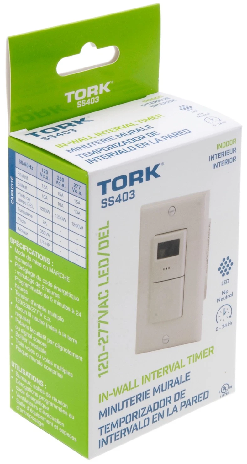 TORK SS403 Interval Wall Timer 24 Hour Maximum No Neutral 3-Way 15A 120-277V NEW