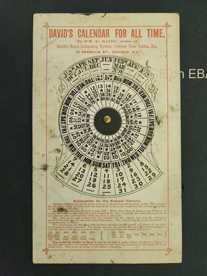 1889 antique PERPETUAL David s CALENDAR for All Time chicago Easter Date Finder 