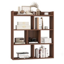 COSTWAY 7 Cubes Open-back Bookshelf Storage Display Shelf Wooden Bookcase Walnut
