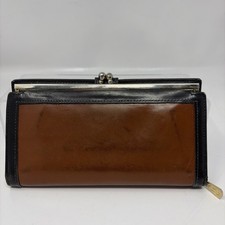 Vintage Bosca Wallet Black Brown Full Grain Leather Kiss Close Snap Credit 7x4