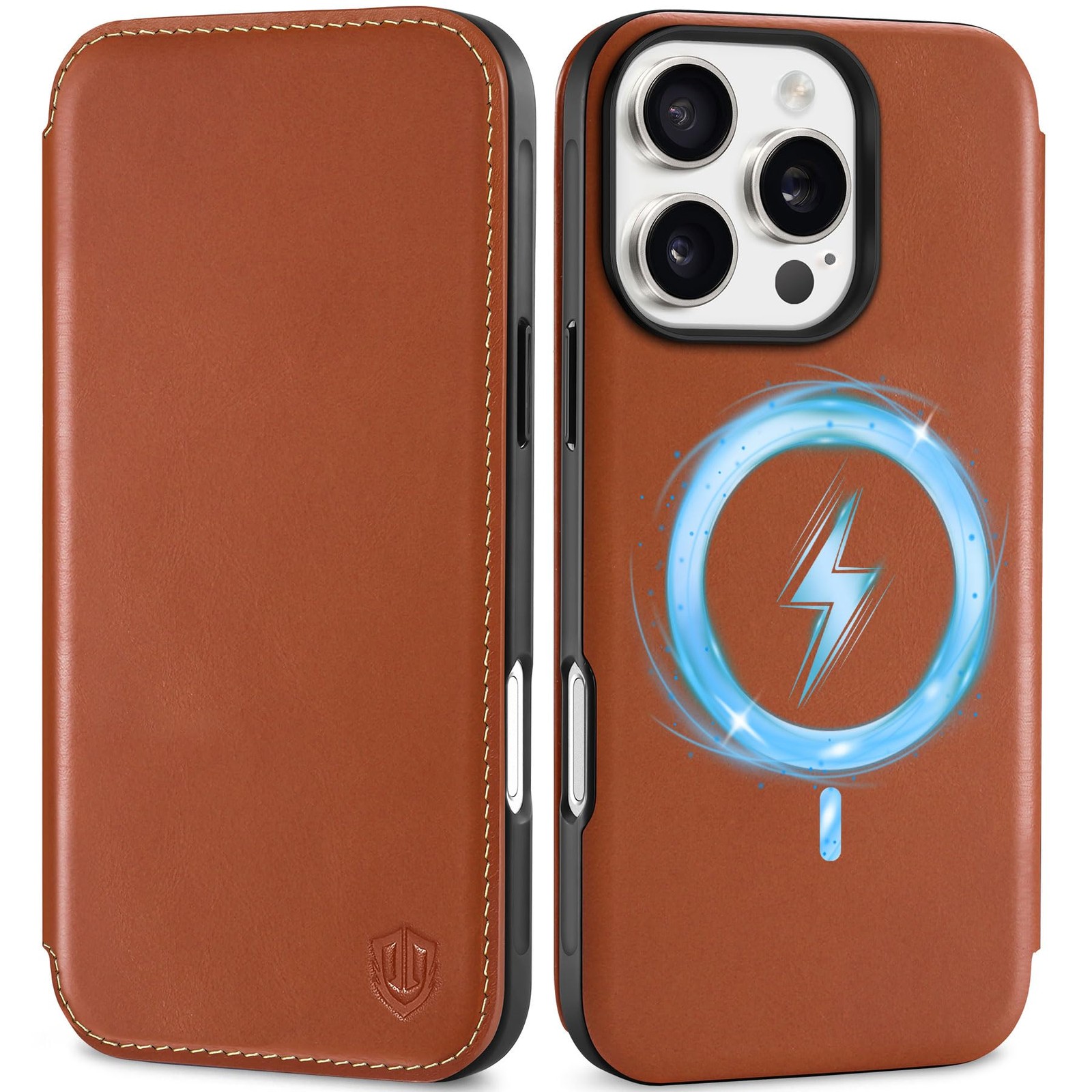 Housse iPhone 16 Pro étui portefeuille en cuir idéal pour le bureau