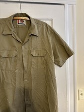 Vintage 90s Khaki Distressed Dickies Men's Short Sleeve Button-Up size XL