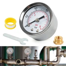 1/8"NPT Pressure Gauge 0-15 PSI w/3/8IN Back Mount 1.5IN Face Diameter