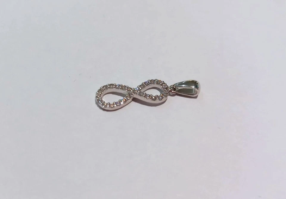 Ciondolo pendente infinito oro bianco 18 kt 750%  con zirconi bianchi - Immagine 2 di 4