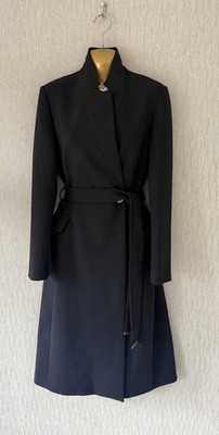 Exquisite Karen Millen Black Notch Neck Belted MIDI Coat UK10 Stunning