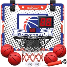 EagleStone W9-ES80 Kids Indoor Basketball Hoop - 4 Balls, Electronic Scoreboard,