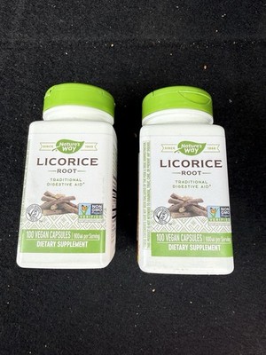 2 Pack Nature's Way Licorice Root 100 Vegan Capsules Each Exp 03/2028
