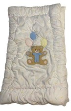 Vtg Baby Blanket Swaddle Quilt White Quilted Teddy Bear Zip Up