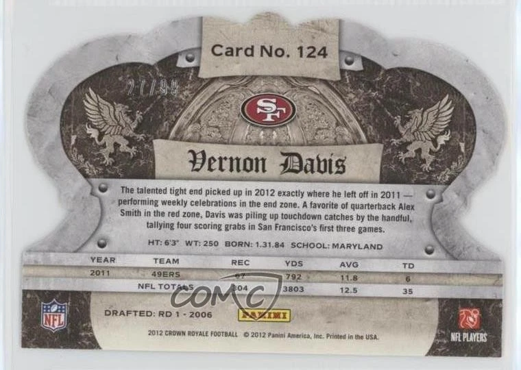 2012 Crown Royale Holo Gold /99 Vernon Davis #124 - Image 2 of 2