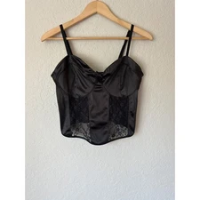 H&M Divided🌿 Black Satin Crop Top Cami Tank Women’s Size Large Y2K 90s Style