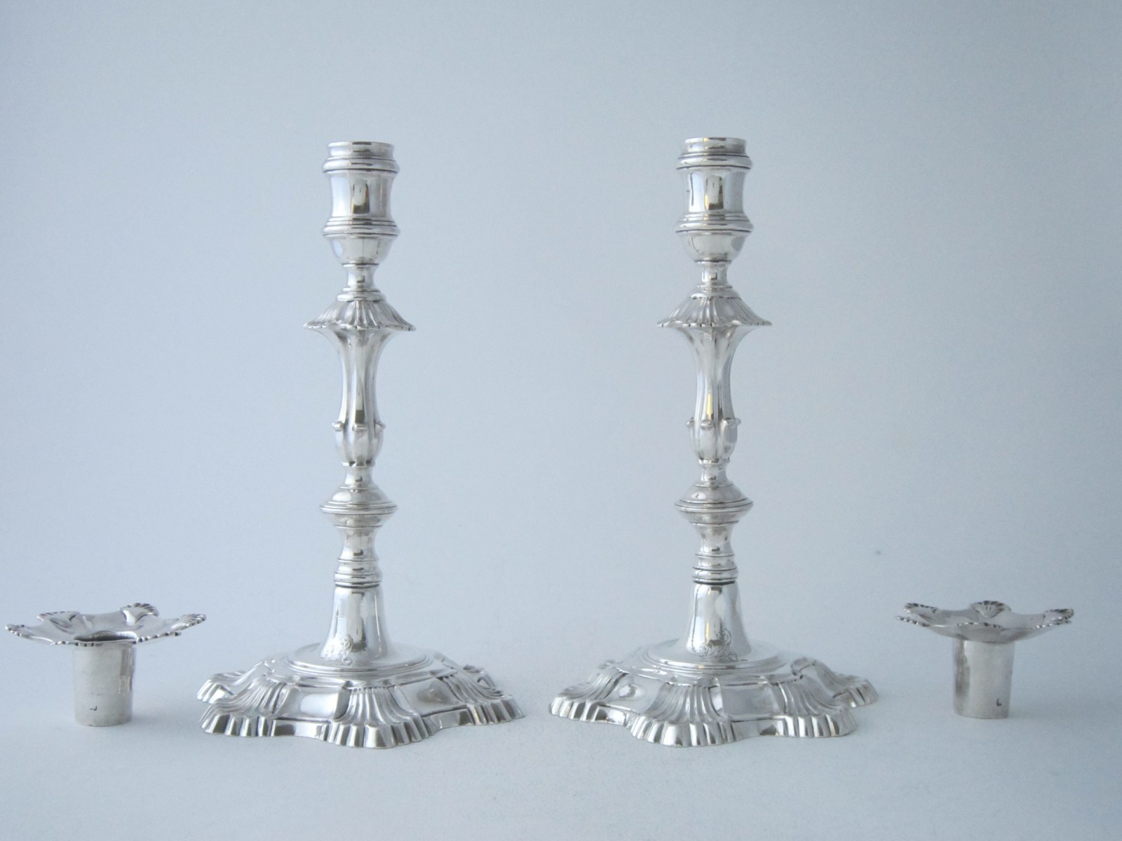 Antique George III Sterling Silver Cast Candlesticks - 1760 by Ebenezer Coker