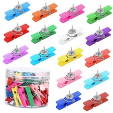 50Pcs Wooden Push Pin Clips,Wooden Clips with Thumb Tacks for 50-multicolor