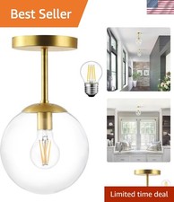 Mid Century Modern Semi Flush Mount Ceiling Light with Clear Glass  Gold Brass