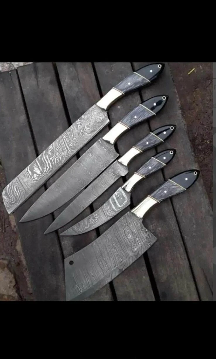 Handmade Damascus Steel Chef Knife Set Kitchen Knives, Kitchen Cutlery