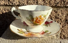Vintage Hammersley Co. tea cup & saucer set floral rose pattern gold hand paint 