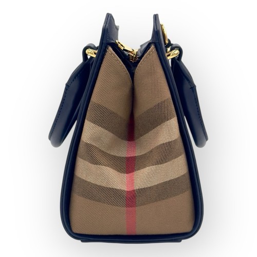 Burberry Calfskin Mega Check Mini Banwell Tote Dark Canvas Blue - Picture 6 of 11
