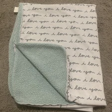 Cloud Island Plush Baby Crib blanket Lovey I Love You White Mint Green