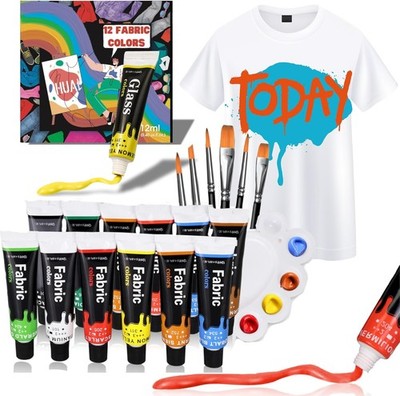 Fabric Paint Set for Clothes 4.8 Fl Oz (Pack of 1), 12 Colors 