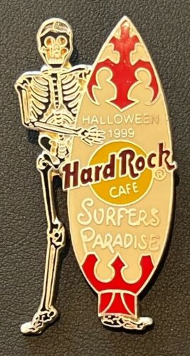 Hard Rock Surfer's Paradise - Halloween 1999 Skeleton w/ Surfboard HRC Logo Pin - Picture 1 of 2