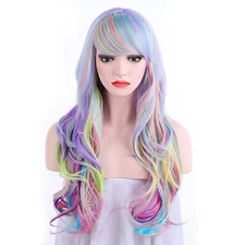 OneDor LongCurly Multi-Color Pastel Rainbow Hair Full Wigs-Charming Lolita
