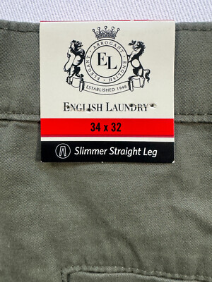 ENGLISH LAUNDRY Men's Olive Green Slimmer Straight Leg Pants