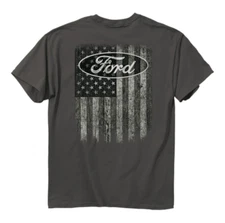 Ford Oval Truck American Flag Gray T-Shirt