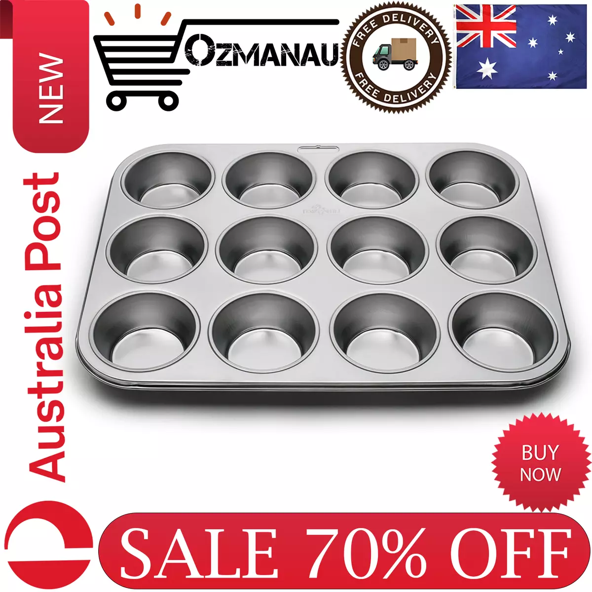 New Fox Run 4868 Muffin Pan 12 Cup Stainless Steel Free