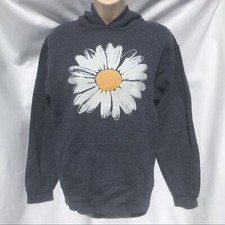 Fifth Sun Navy Heather Daisy Hooded Sweatshirt Youth Large Flower Nature Garden