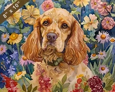 English Cocker Spaniel watercolor painting in a beautifu 8x10 Print 