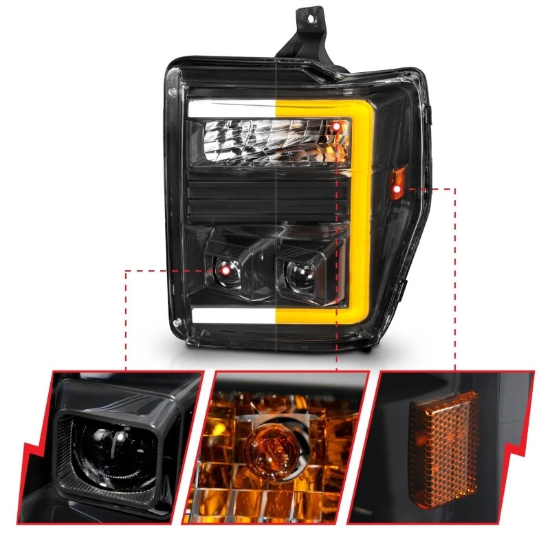 Faros proyectores ANZO para Ford F-250 - F-550 Super Duty 08-10 con barra de luz Foto 4 de 4