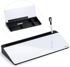 Glass Desk Whiteboard with Storage, Desktop Dry Erase White Board To-Do List Mem