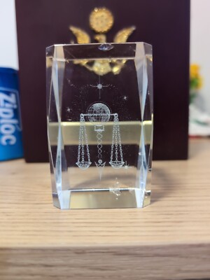 Etched 3D Crystal Block Scales And Globe Paperweight 