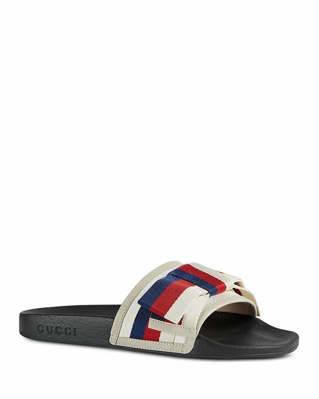 100%AUTH WOMEN GUCCI FLAT PURSUIT WHITE RUBBER POOL SLIDE SANDAL BOW EU 36/US 6